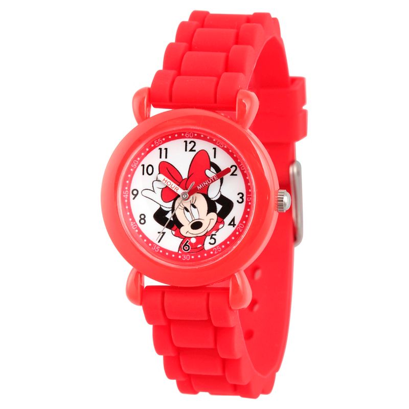 Girls&#39; Disney Minnie Mouse Red Plastic Time Teacher Watch, Red Silicone Strap, 1 of 7