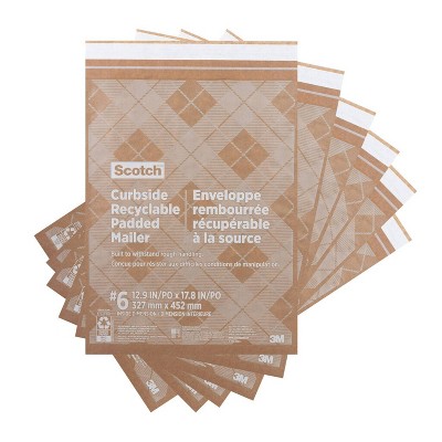Scotch Curbside Recyclable Mailer Size 6 Brown: Self-Adhesive Shipping Envelopes, Padded, 18"x12.5", Pack of 6