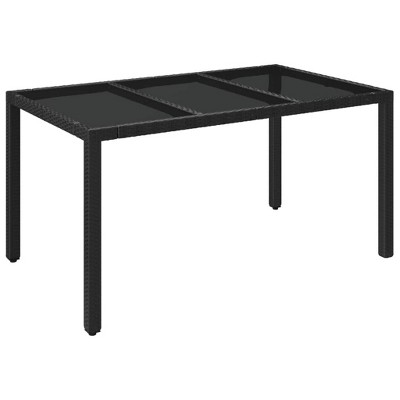 vidaXL Patio Table, with Glass Top Black 59.1"x35.4"x29.5" Poly Rattan