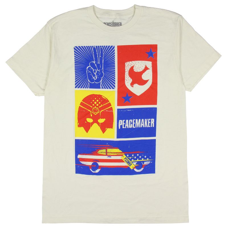 DC Comic Men's Peacemaker Five Block Colorful Graphic Print T-Shirt Adult, 1 of 4