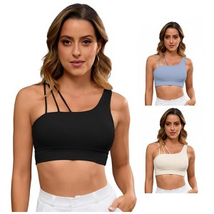 INSPIRE CHIC 3 Packs Women's Yoga Bra Workout Tops for Women Thin Straps Asymmetrical Sports Bra - 1 of 4