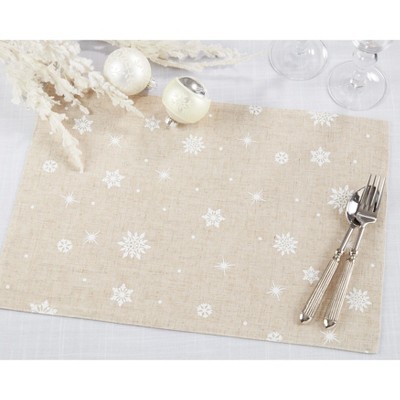 Beige Poly and Linen Blend Snowflake Placemats, Set of 4
