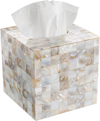 Milano Iridescent White and Beige Capiz Shell Tissue Box Holder