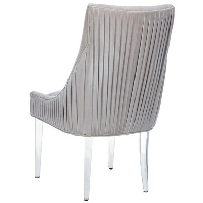 Transitional Pale Taupe Velvet Side Chair with Acrylic Legs