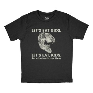 Youth Lets Eat Kids Punctuation Saves Lives Tshirt Funny Dinosaur Grammar Police Graphic Tee - Crazy Dog Youth T Shirt - 1 of 4