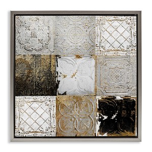 Stupell Industries Antique Ceiling Tile Collage Floating Frame Canvas Art, Gray, 18" x 18" - 1 of 4