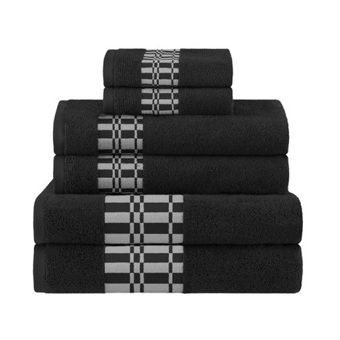 100 Cotton Medium Weight Geometric Border 6 Piece Assorted Bathroom Towel Set Black Blue Nile Mills Target