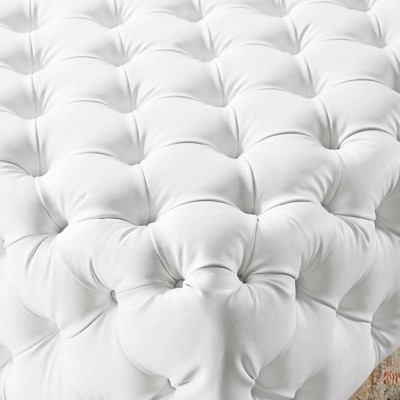 White Tufted Vegan Leather Large Square Ottoman