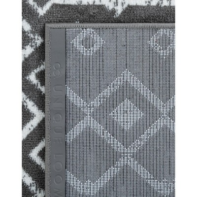 Gray and White Geometric Trellis Synthetic Runner Rug