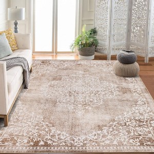 Washable Area Rugs Floral Print Farmhouse Rugs Boho Vintage Non-Slip Indoor Area Rug for Bedroom Living Room - 1 of 4