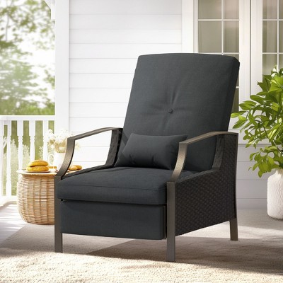 Hyleory Wicker Outdoor Chaise Lounge Push Hand Recliner with Cushions