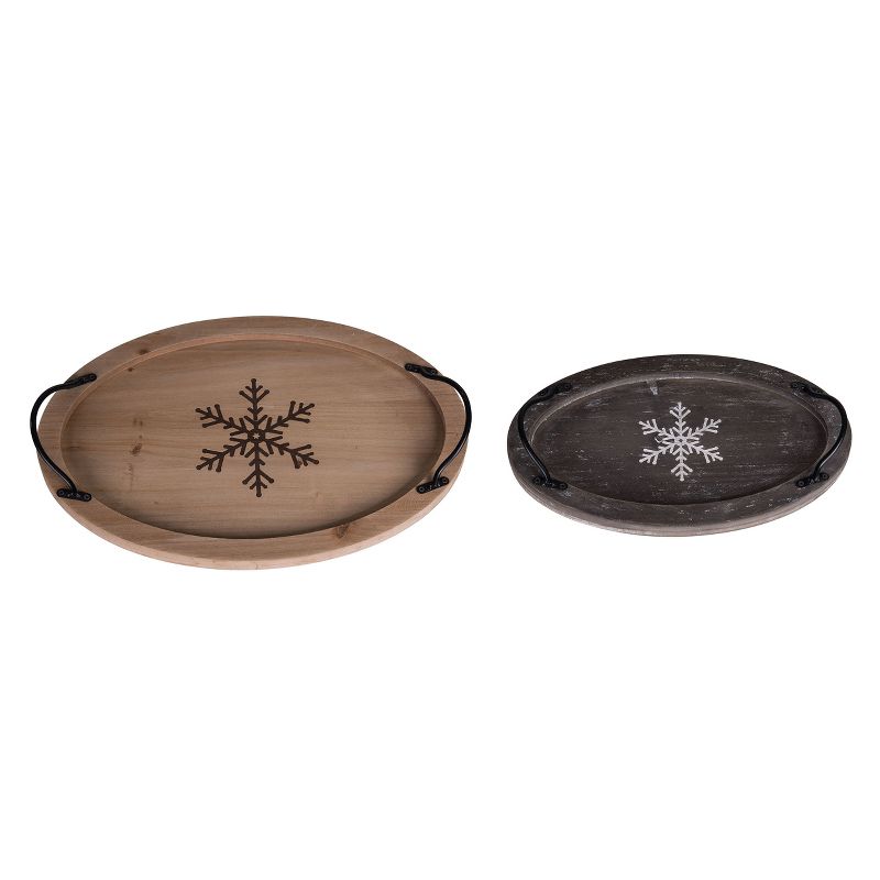 Transpac Wood 15 in. Multicolor Christmas Snowflake Etched Tray Set of 2, 3 of 4