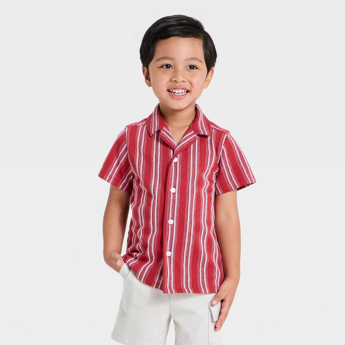 Toddler Boys' Short Sleeve Vacation Knit Button-Down Jacquard - Cat & Jack™