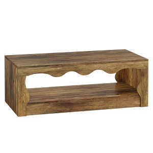 Resenkos Rustic Wood Coffee Table with Wavy - Edge Design, Living Room Center Table with Storage Shelf Brown - 1 of 4