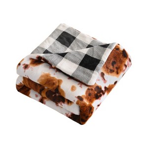 HomeRoots 50" X 60" Brown and White Velvet Quilted Animal Print Plush Throw Blanket - 1 of 4
