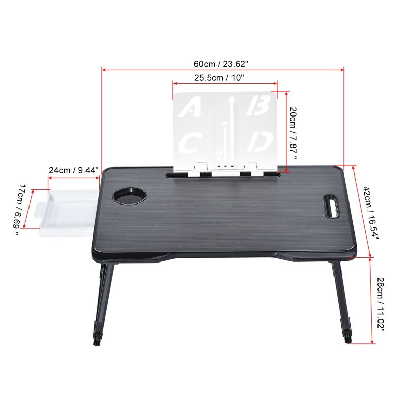 Unique Bargains Laptop Bed Desk Tray Portable Desk with Storage Drawer Reading Holder Water Slot Foldable Table, 2 of 7