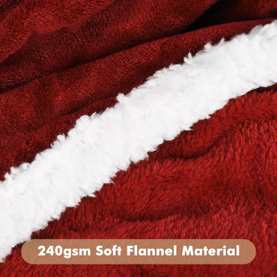 Wine Red Sherpa Fleece Hooded Sleeved Wearable Blanket