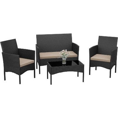 Garvee Patio Furniture Set 4 Pieces Outdoor Rattan Chair Wicker Sofa Garden Conversation Bistro Sets for Yard,Pool or Backyard