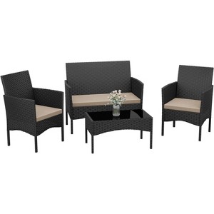 Garvee Patio Furniture Set 4 Pieces Outdoor Rattan Chair Wicker Sofa Garden Conversation Bistro Sets for Yard,Pool or Backyard - 1 of 1
