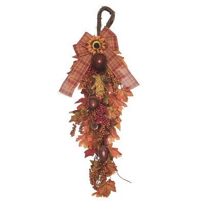 Transpac Natural Fiber 32 in. Orange Harvest Leaves and Acorn Teardrop