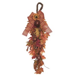 Transpac Natural Fiber 32 in. Orange Harvest Leaves and Acorn Teardrop - 1 of 2