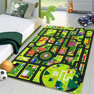 Kids Carpet Playmat Car Play Rug Large Kids Play Rug City Traffic Road Mat Low Pile Non Slip Fun Carpet for Kids Nursery Carpet Black - 1 of 4