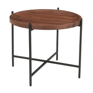 Treasure Trove Accents Huntley Contemporary Round Tray Top Side Table Brown/Black : Industrial Style, Iron Frame, Acacia Top - 1 of 3
