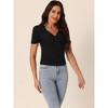 Seta T Women's Summer Casual V Neck Ribbed Knit Twisted Front Pullover T-Shirt - 2 of 4