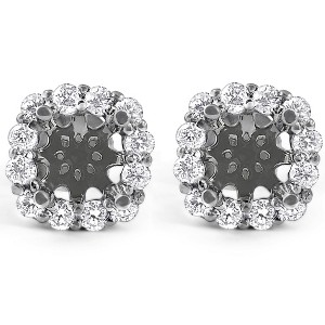 Pompeii3 5/8ct Diamond Cushion Halo Studs Mounting Fits 5.5-6.5mm Round Stones 14k White Gold - 1 of 4