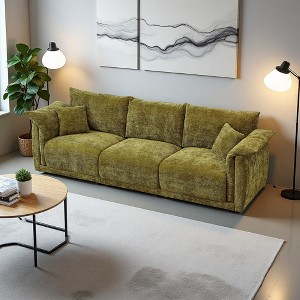 98.5" Linen 3-Seater Sofa with Soft Armrests & Pillows - 1 of 4