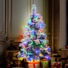 4FT/6FT/7.5FT Pre-Lit Snow Flocked Christmas Tree with Pine Cones, Artificial Tree with Branch Tips and Multi-Color LED Lights, White+Green-ModernLuxe - image 2 of 4