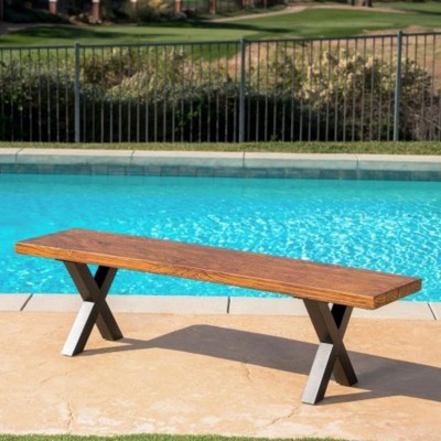 66 Inch Outdoor Patio Bench, Garden Concrete Bench With X Legs, Picnic Long Bench, Rectangular Slim Furniture Dining Seat For Porch Yard Patio