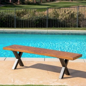 66 Inch Outdoor Patio Bench, Garden Concrete Bench With X Legs, Picnic Long Bench, Rectangular Slim Furniture Dining Seat For Porch Yard Patio - 1 of 4