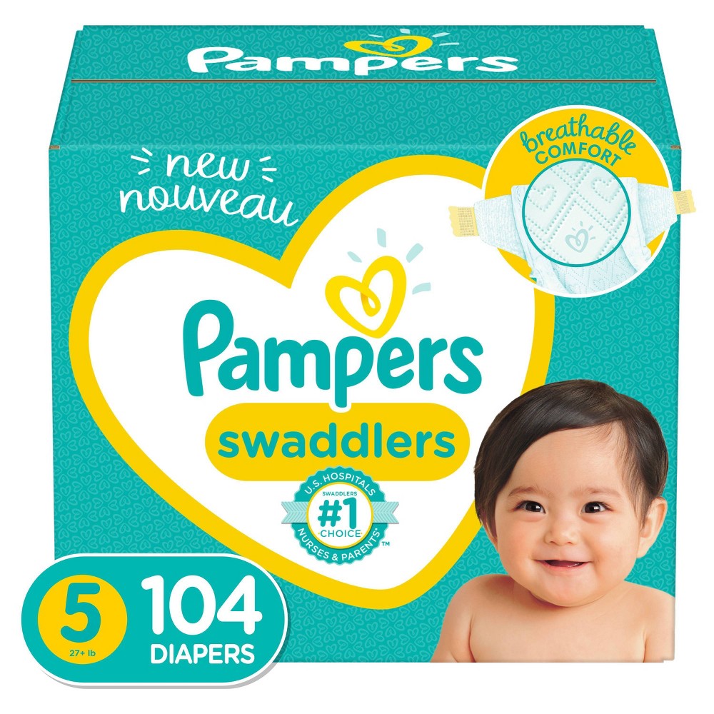 Pampers Swaddlers Soft and Absorbent Diapers, Size 5, 104 Ct