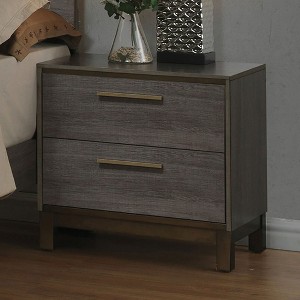 Lycvki Gray Wood Nightstand with Metal Glides and Brass Bar Pulls - 1 of 4