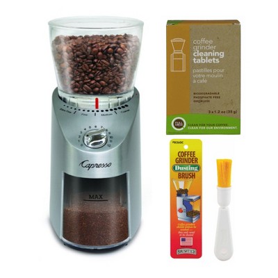 Capresso 575.05 Infinity Plus Conical Burr Grinder (Stainless Steel) Bundle