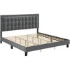 King Size Bed Frame, Adjustable Height Button Tufted Headboard, Wood Slat Support, No Box Spring Needed, Blue - 2 of 4