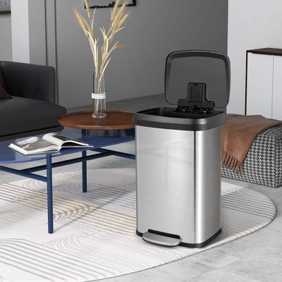 Silver Stainless Steel 13 Gallon Pedal Trash Can with Soft Close Lid