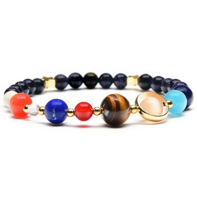 Women's Solar System Natural Stone Bead Stretch Bracelet - ELYA