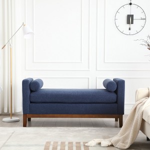 VASIP 53.5"W Elegant Upholstered Bench, Ottoman with Wood Legs & Bolster Pillows for End of Bed, Bedroom, Living Room, Entryway, Navy - 1 of 4