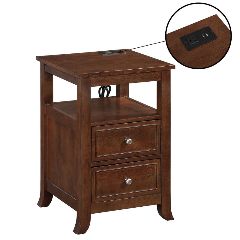 Breighton Home Melbourne 2 Drawer End Table with Charging Station and Shelf Espresso, 1 of 8