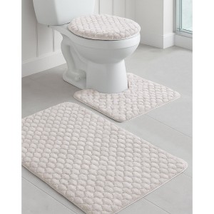 Home Mart Goods Beige Textured Ultra Soft Non-Slip Absorbent Geometric Bathroom Bath Mat Set - 1 of 3