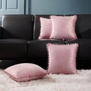 Deconovo Velvet Pom-Pom Decorative Throw Pillow Covers Set, Multiple Sizes, 4-Pack - 1 of 4