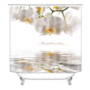 White Flower Design Shower Curtains for Bathroom Waterproof Fabric Bath Curtain Durable Soft Stylish Bathroom Decor 72x72 Inch - 1 of 1