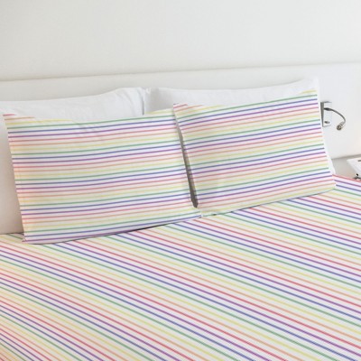 California King Blue Cotton Rainbow Stripe Sheet Set