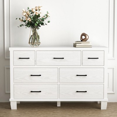 Dresser for Bedroom, 7 Drawers Modern Wood Dresser, 51" Wide Chest of Drawers Closet, Wooden Dresser Organizer ,White
