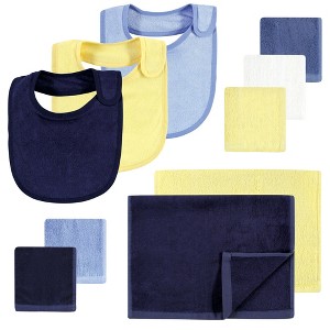 Hudson Baby Infant Boy Rayon from Bamboo Bib, Burp Cloth and Washcloth 10Pk, Blue Yellow, One Size - 1 of 4