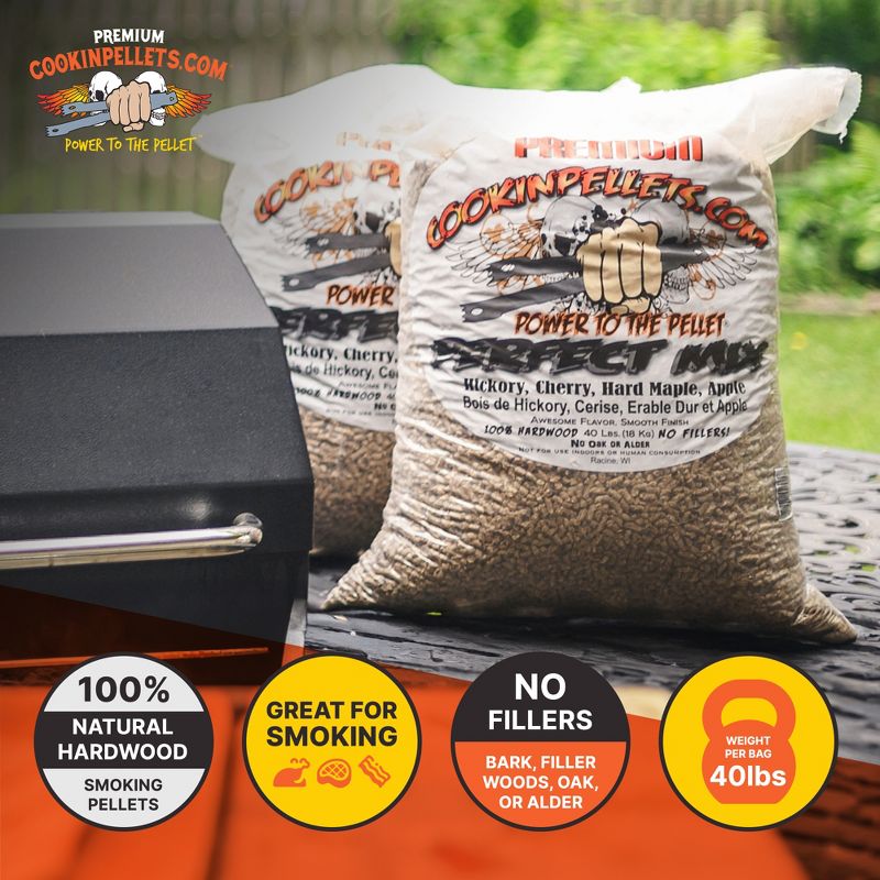 CookinPellets 40PM Perfect Mix All-Natural Hickory, Cherry, Hard Maple, and Apple Grill Smoker Smoking Hardwood Wood Pellets, 40 Lb Bag (2 Pack), 3 of 7
