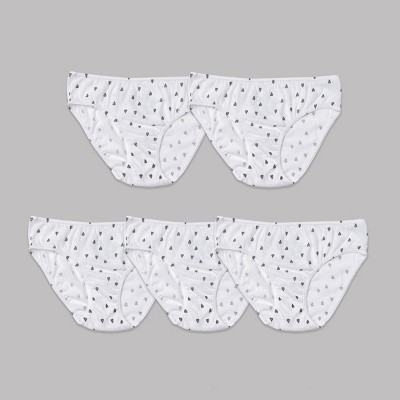 Nubies Essentials Girls' 5pk Heart Print Underwear - White 6