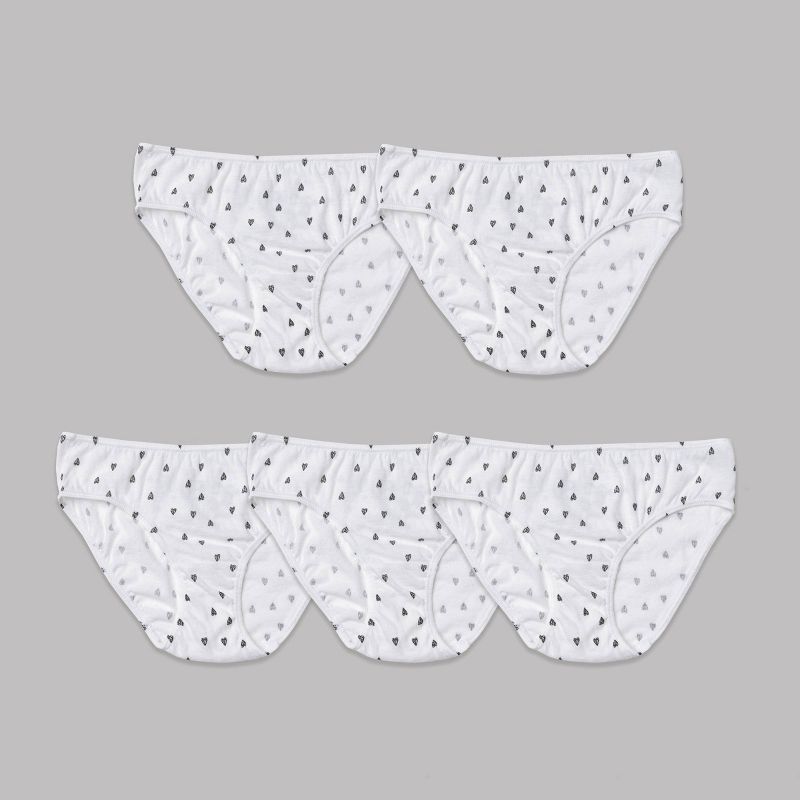 Nubies Essentials Girls' 5pk Heart Print Underwear - White, 1 of 6